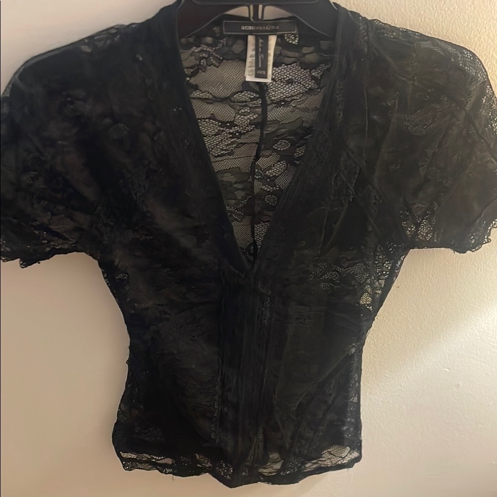 Black Lace Short Sleeve Top